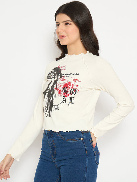 Madame Graphic Print Raglan Sleeve Off White T-shirt