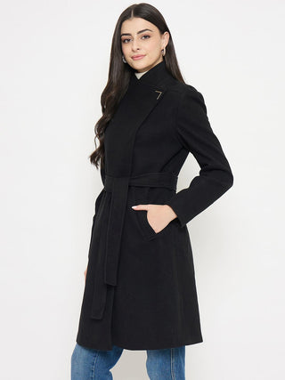Madame Solid Black Long Coat