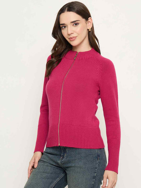 Madame Mock Neck Fuschia Pink Cardigan