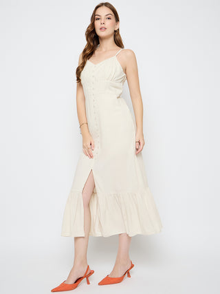 Madame Sleeveless Tiered Off White Maxi Rayon Dress