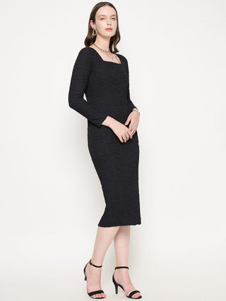 Madame Shanaya Kapoor Self Design Black Sheath Waffle Dress