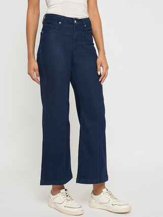 Madame Stone Wash Cotton Blend Dark Blue Flared Jeans