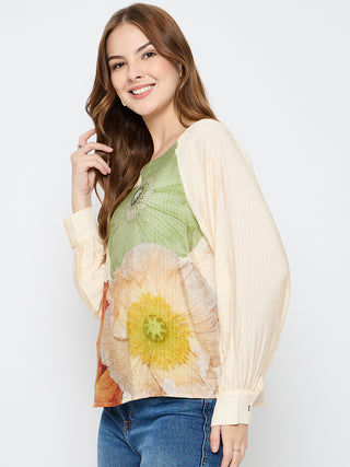 Madame Floral Print Rayon Blend Off White Top