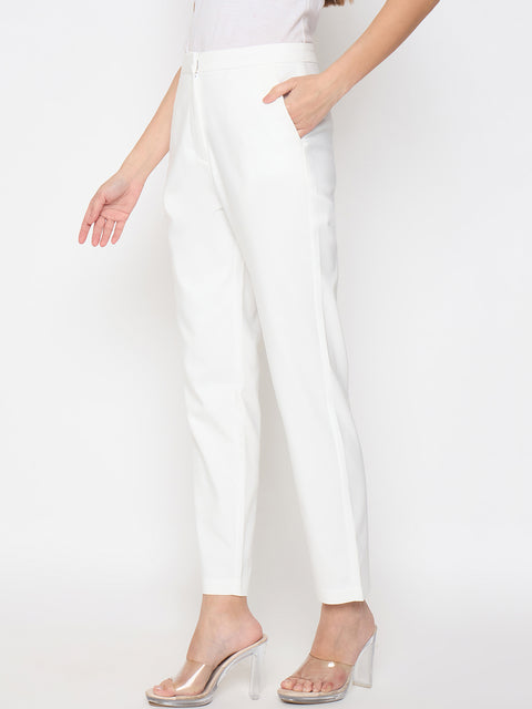 Madame Alex Waist Belt Detail Solid White Trousers