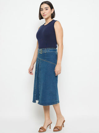 Madame Sleeveless Belted Denim Dress