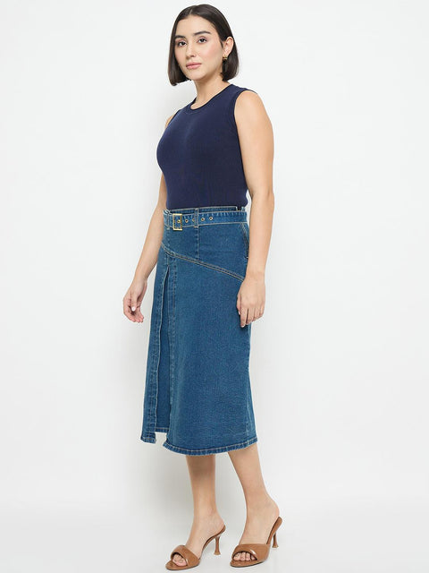 Madame Sleeveless Belted Denim Dress