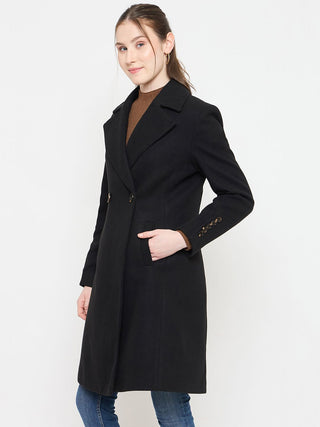 Madame Notch Lapel Neckline Long Coat with Buttons