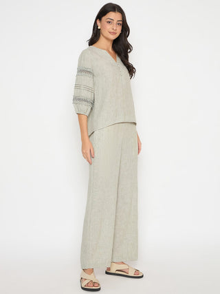 Madame Lace Inserted Top and Bottom Green Co-ord Set