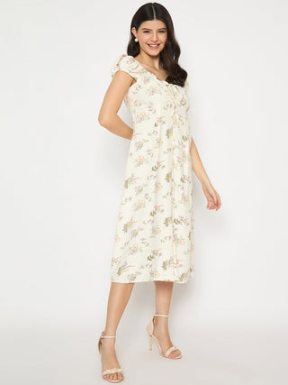 Madame All Over Print Midi Off White Dress