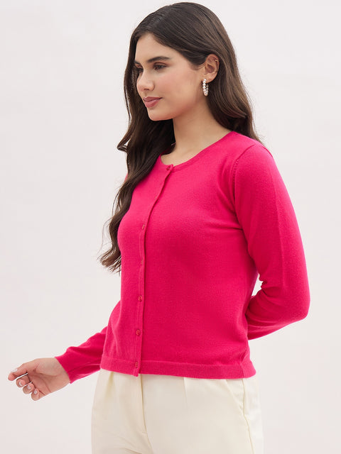 Madame Crew Neck Hot Pink Cardigan