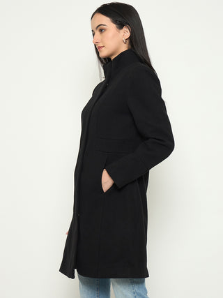 Madame Mock Neck Long Coat with Buttons