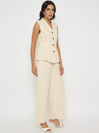 Madame Off-White Sleeveless Vest and Trousers Co-ord Set