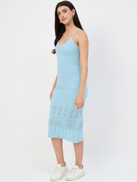 Madame Sky Blue Crochet Cotton Cami Dress