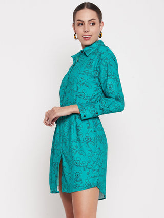 Madame Disney Printed Belted Green Mini Dress