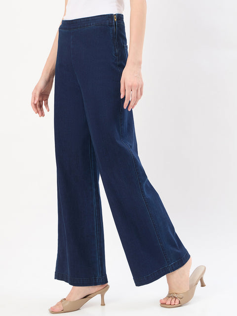 Madame Black Cotton Blend Wide Leg Jeans