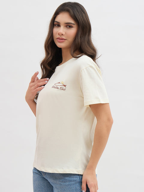 Madame Beige Graphic Print Cotton Half Sleeve T-Shirt