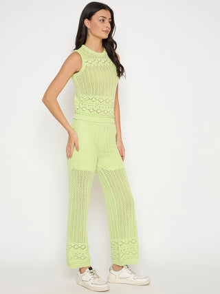 Madame Cotton Top and Bottom Lime Yellow Knitted Co-ord Set