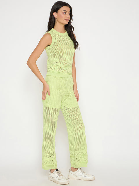 Madame Cotton Top and Bottom Lime Yellow Knitted Co-ord Set