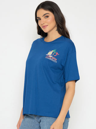 Madame Graphic Adorned Royal Blue Cotton T-shirt