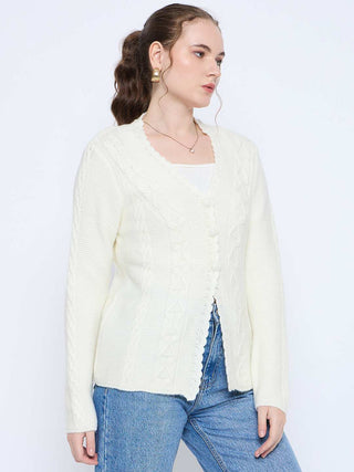 Madame Off White Cable Knit Acrylic Sweater