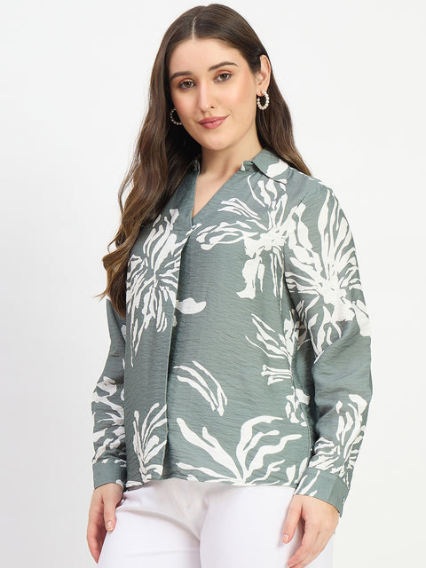 Madame Floral Sage Green Rayon Blend Shirt