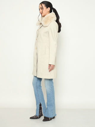 Madame Shirt Collar Beige Long Coat