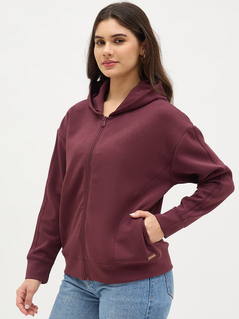 Madame Wine Solid Zipper Hoodie