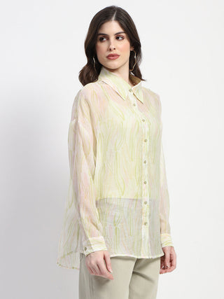 Madame Semi Sheer Abstract Print Lime Shirt