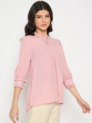 Madame Keyhole Neck Puff Sleeve Pink Top