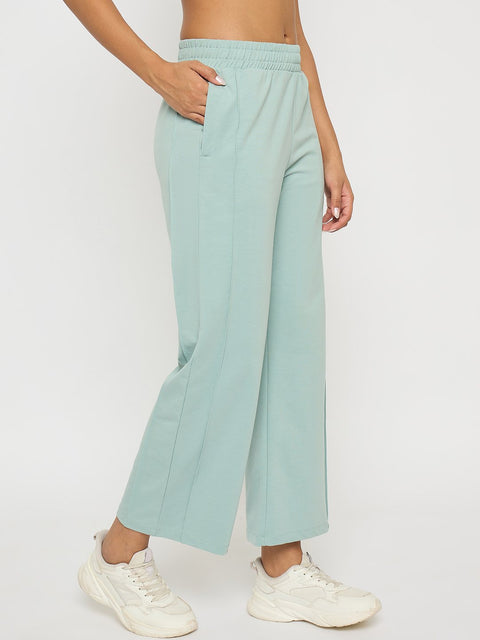 Madame Straight Fit Cotton Blend Mint Green Track Bottoms