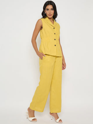 Madame Mustard Yellow Sleeveless Vest and Trousers Co-ord Set
