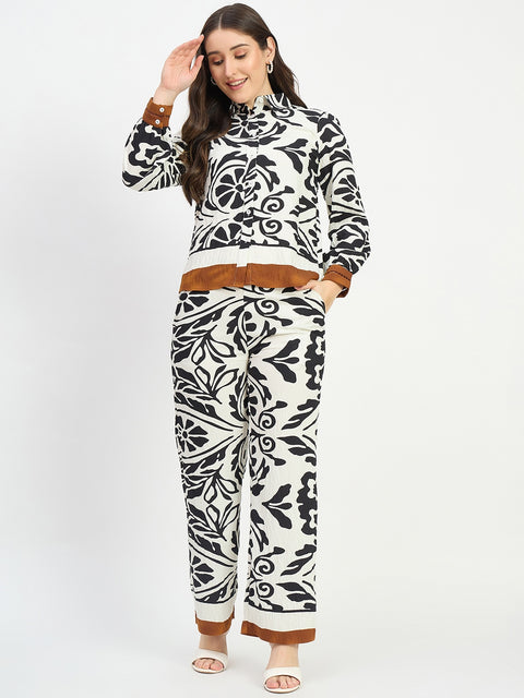 Madame Printed Contrast Detail Black Co-ord Set