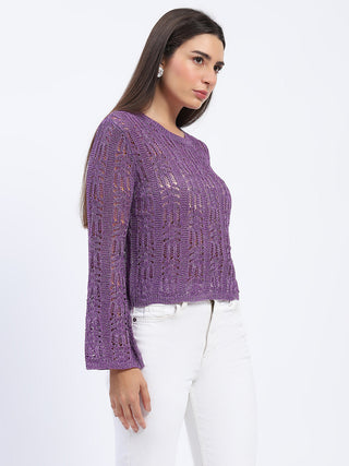 Madame Vibrant Purple Open-Knit Top
