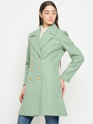 Madame Lapel Notch Collar Green Long Coat