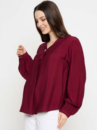 Madame Gold Button Detail Maroon Top