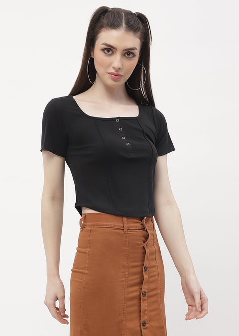 Madame Solid Black Corset Style Top