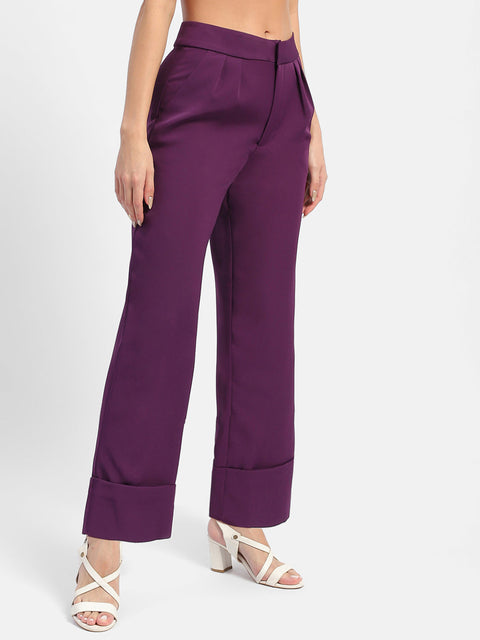 Madame Front Pleated Purple Rolled Hem Trousers