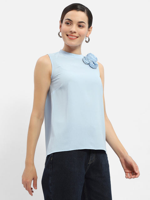 Madame Applique Adorned Blue Shimmer Top