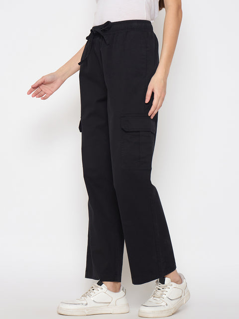 Madame Cotton Straight Black Cargo Pants