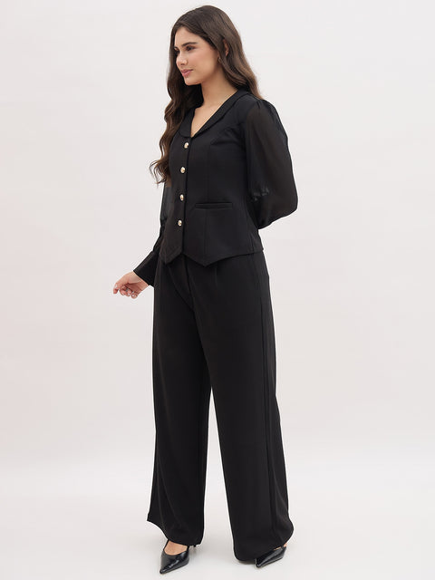 Madame Black Lapel Neck Co-ord Set