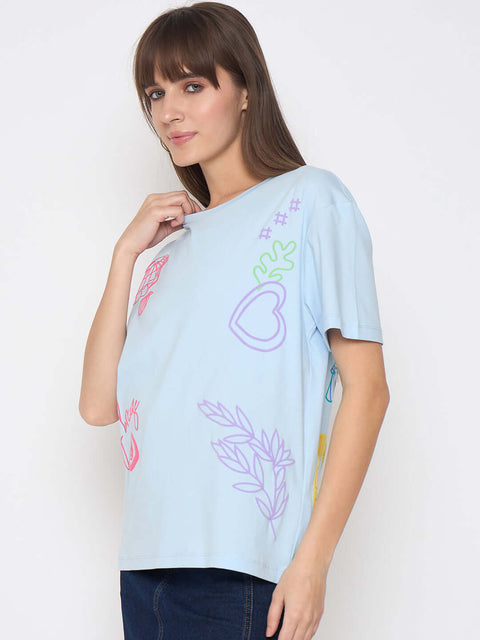 Madame Front and Back Printed Light Blue Sinker Tshirt