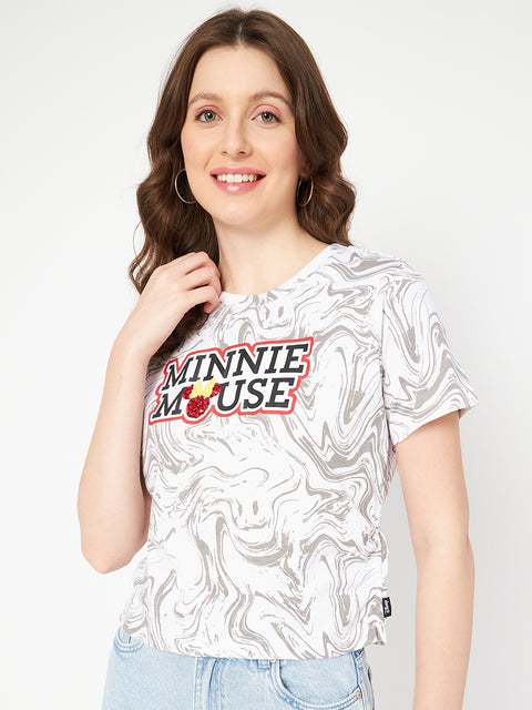 Madame Front and Back Disney Printed Cotton White T-Shirt