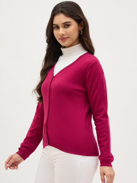 Madame V Neck Magenta Cardigan