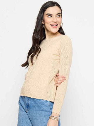 Madame Textured Viscose Blend Beige Knitted Top