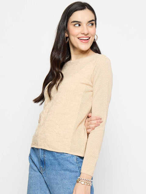 Madame Textured Viscose Blend Beige Knitted Top