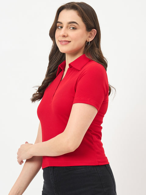 Madame Red Half-Sleeve Slim-Fit T-Shirt