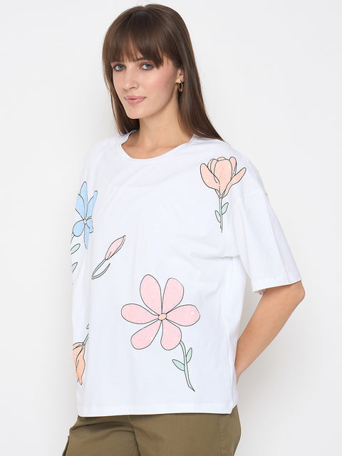 Madame Graphic Print Handwork Detail White Sinker T-shirt
