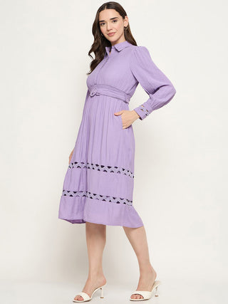 Madame Tiered Belted Lilac Maxi Shirt Dress