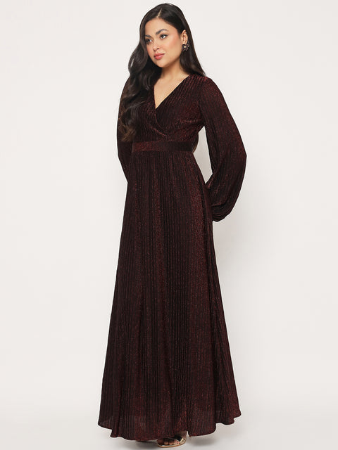 Madame Cinched Waist Fit and Flare Maroon Maxi Dress
