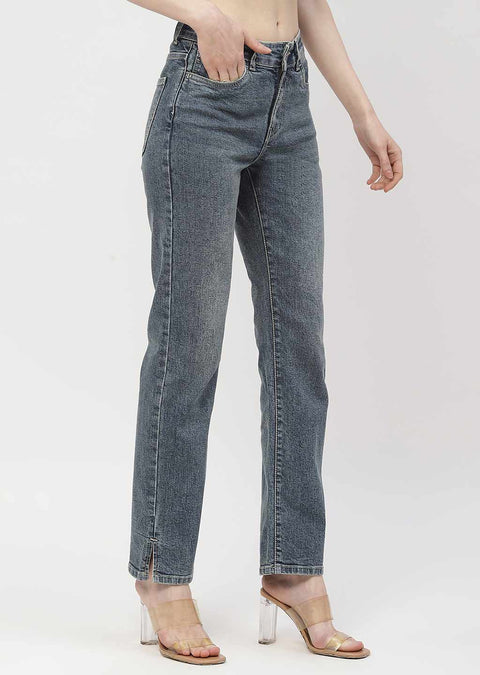 Madame Washed Blue Straight Fit Jeans
